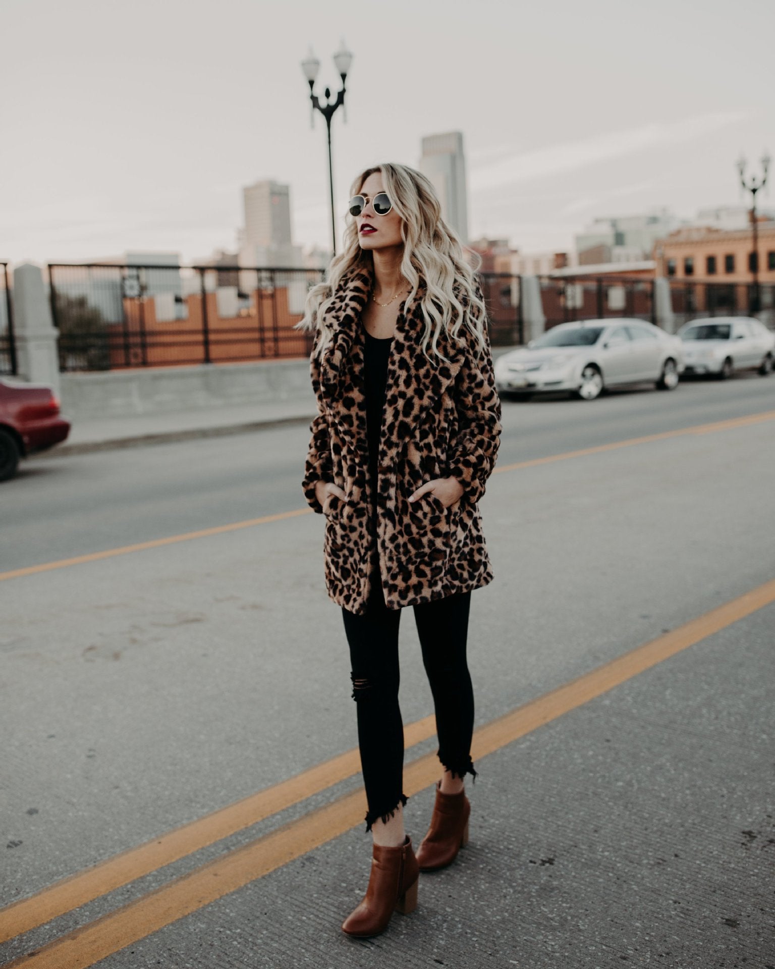 New lapel leopard print imitation fur coat