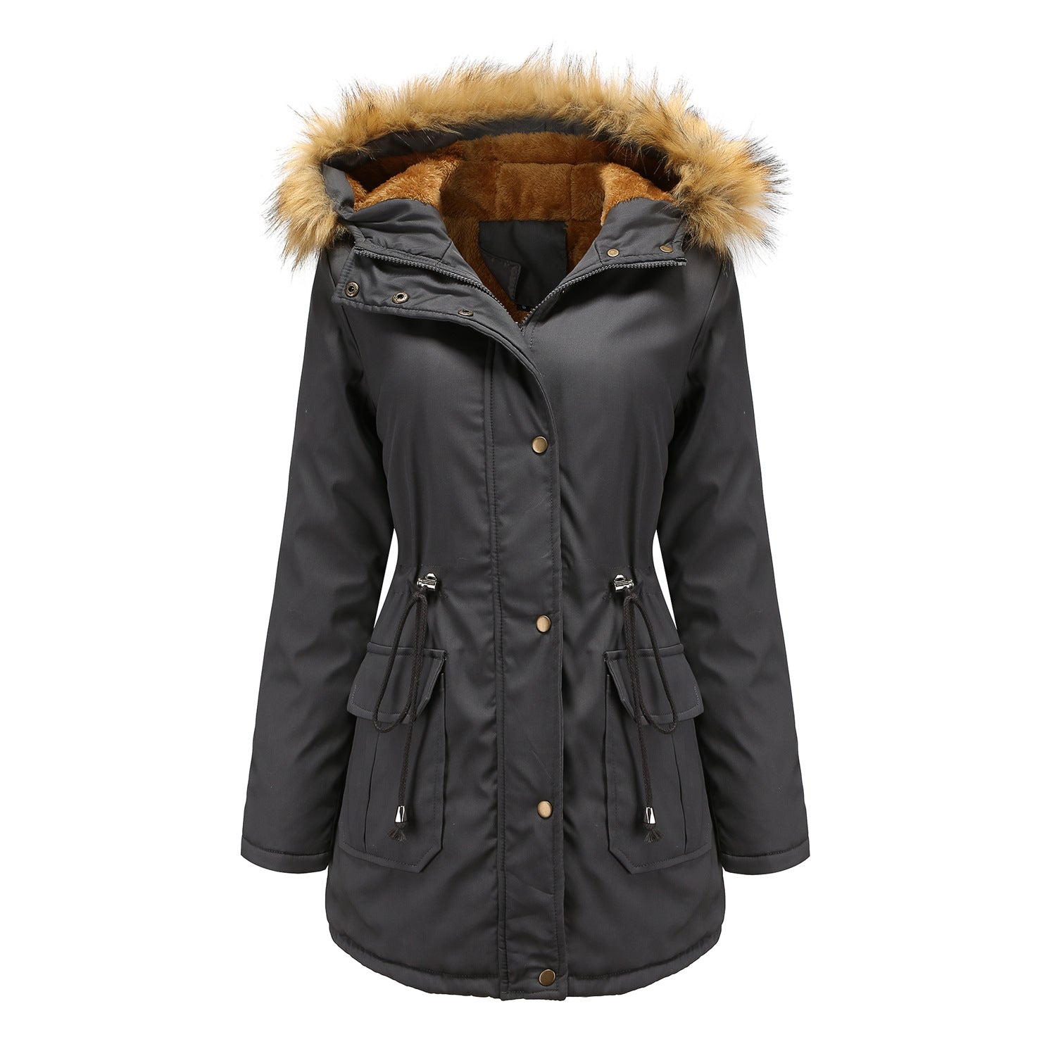 New cashmere cotton-padded jacket hooded fur collar winter warm coat