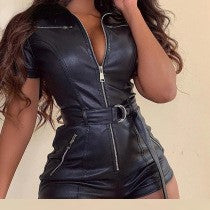 Tight sexy zipper one-piece leather