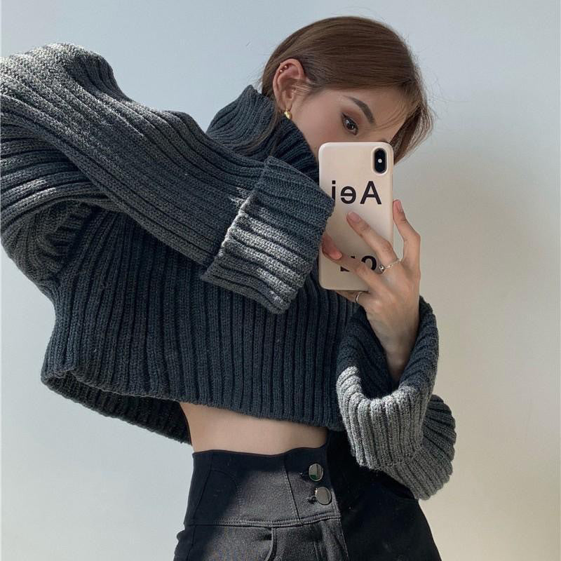 Turtleneck sweater women loose outside to wear new autumn and winter short high-waisted fashion knitted top