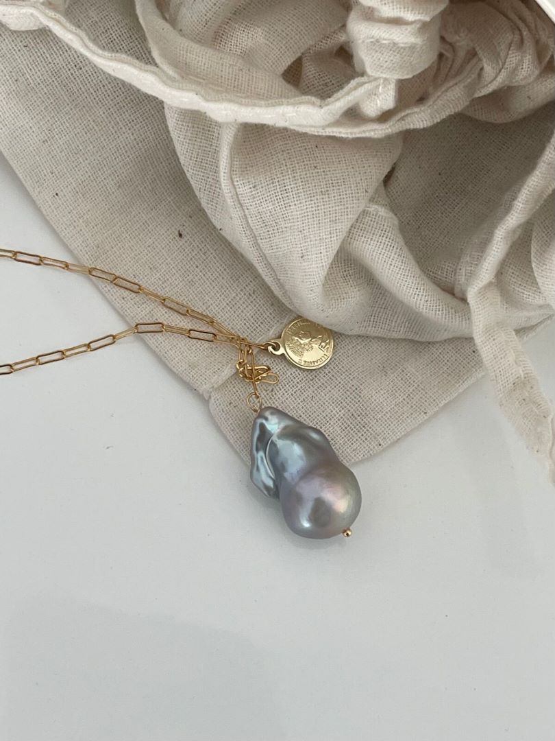 Natural Silvers Baroque Gold Freshwater Pearl pendant 46cm.