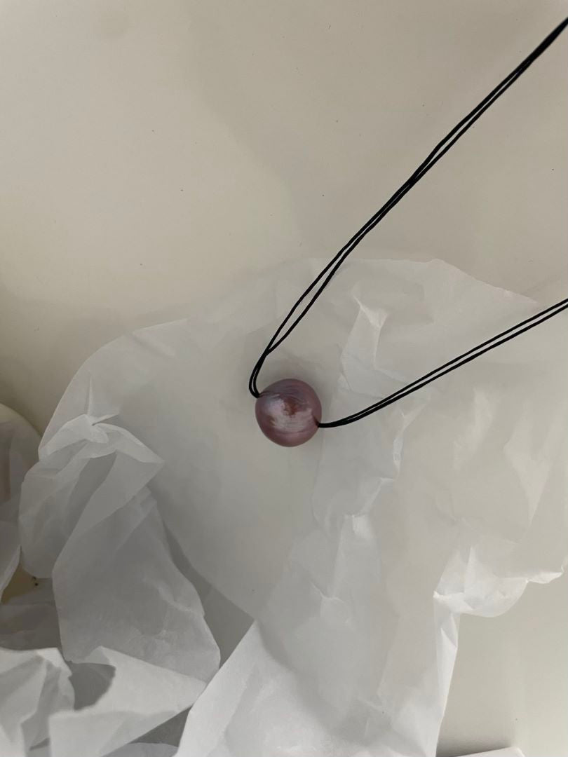 Honua Leather Pearl Threader Deep Brown Purple color Ice Cube Necklace
