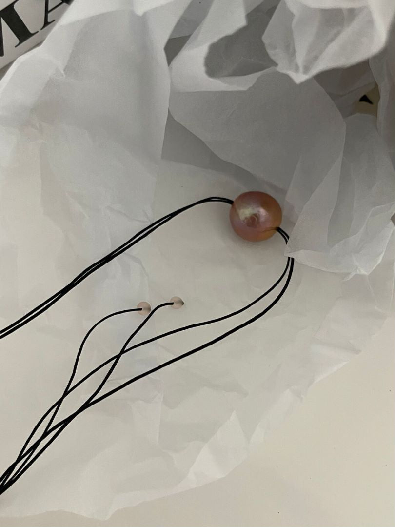 Honua Leather Pearl Threader Deep Brown Purple color Ice Cube Necklace