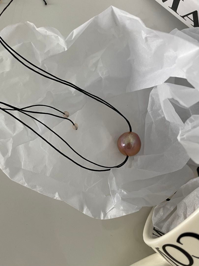 Honua Leather Pearl Threader Deep Brown Purple color Ice Cube Necklace