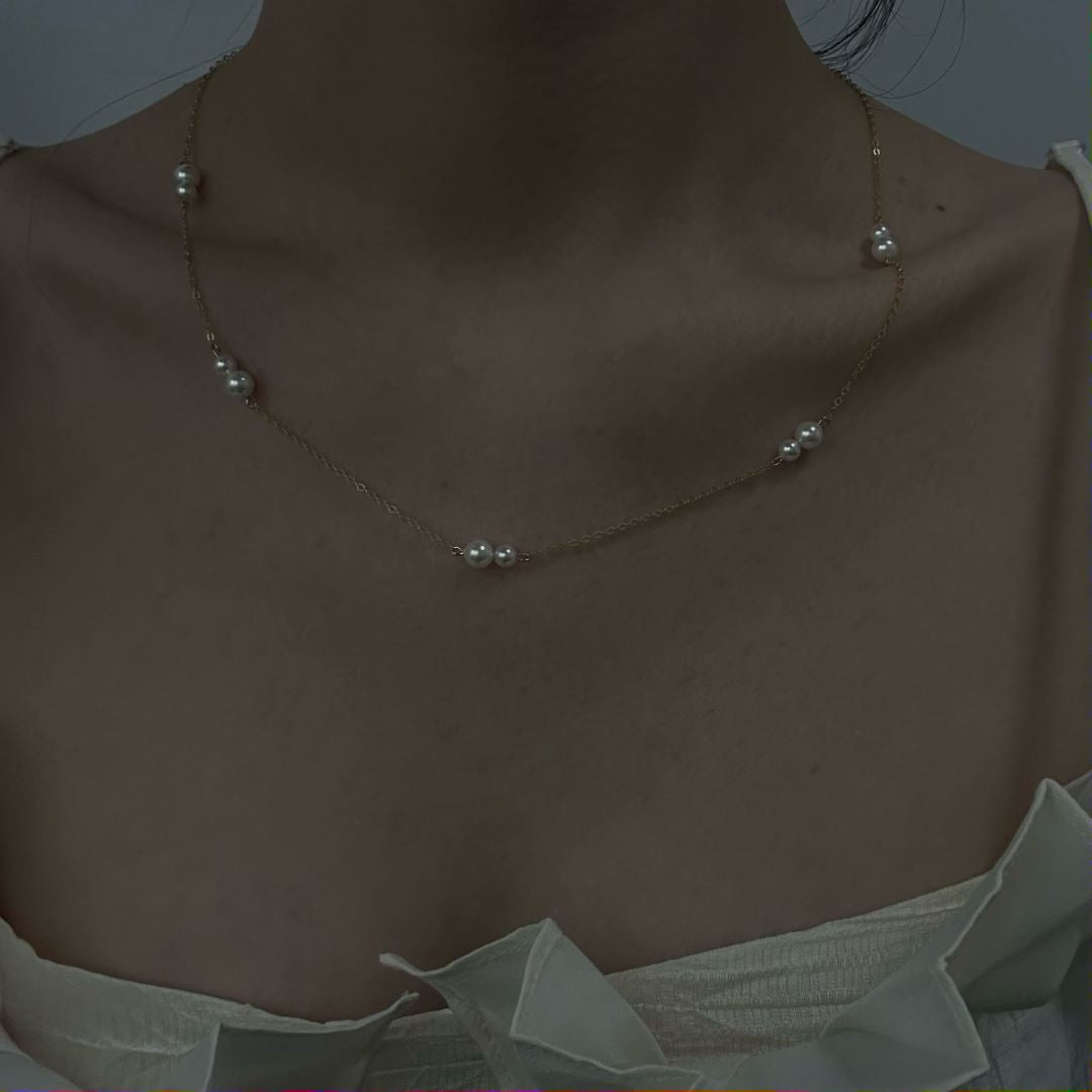 Dainty Natural Gold Raindrop Freshwater Beads Pearls stations Necklace