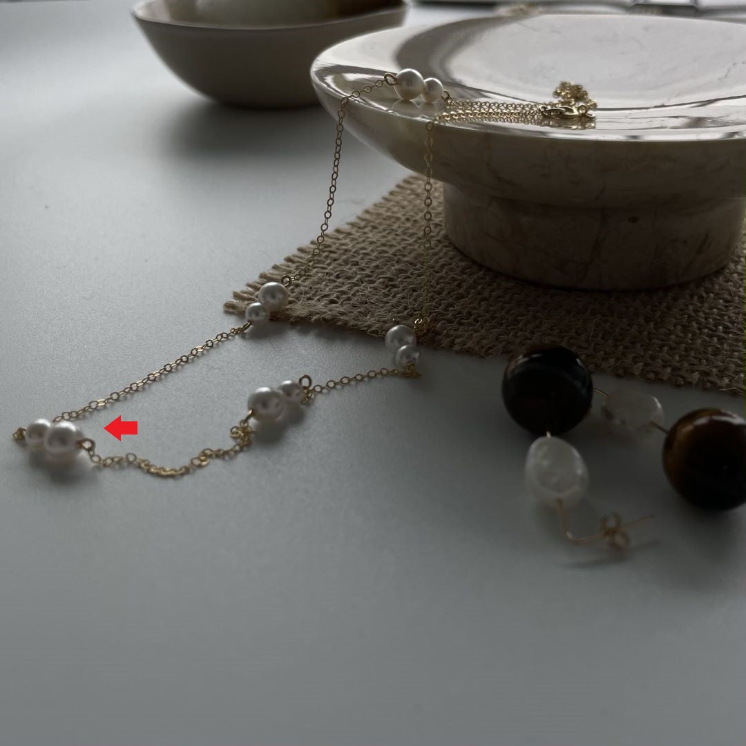 Dainty Natural Gold Raindrop Freshwater Beads Pearls stations Necklace