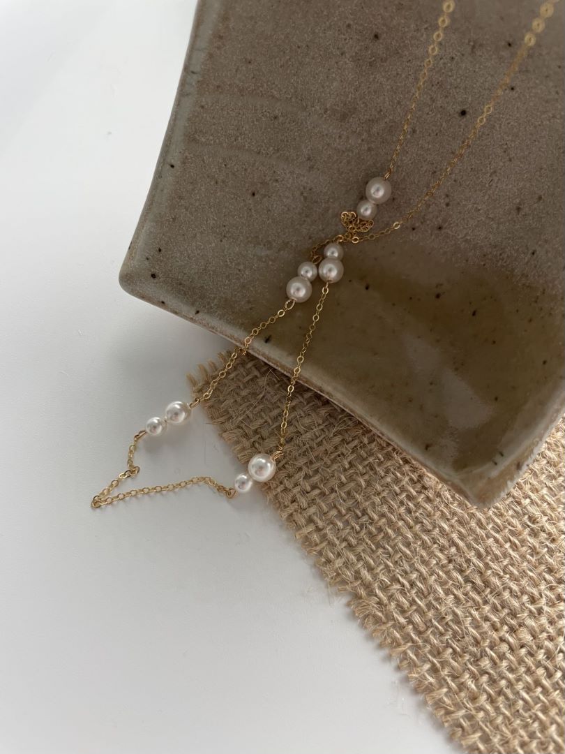 Dainty Natural Gold Raindrop Freshwater Beads Pearls stations Necklace