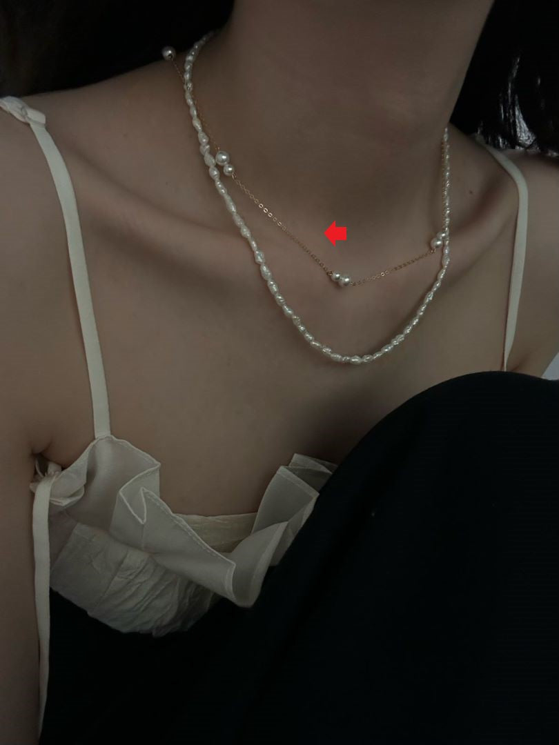 Dainty Natural Gold Raindrop Freshwater Beads Pearls stations Necklace