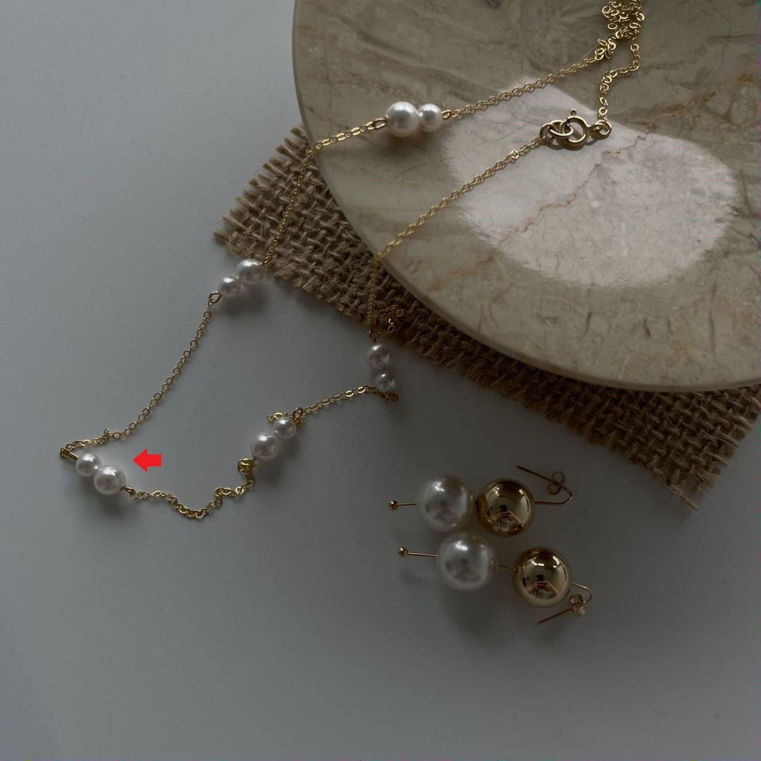 Dainty Natural Gold Raindrop Freshwater Beads Pearls stations Necklace