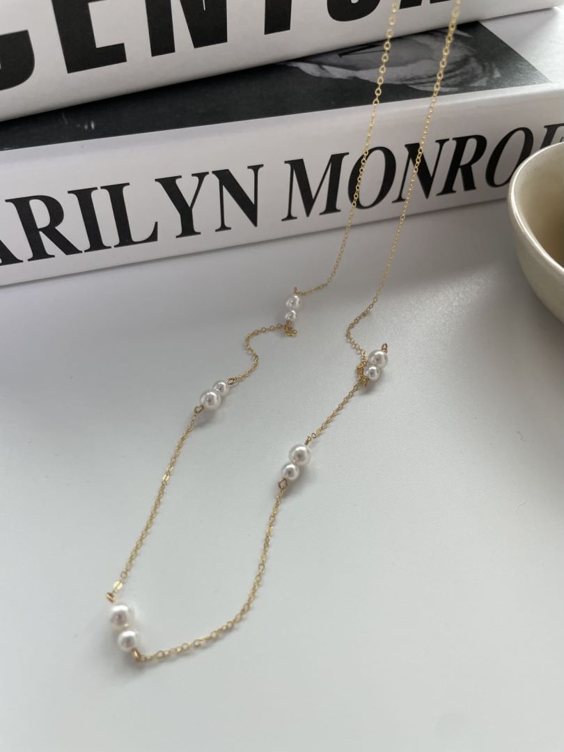 Dainty Natural Gold Raindrop Freshwater Beads Pearls stations Necklace