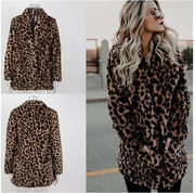 New lapel leopard print imitation fur coat