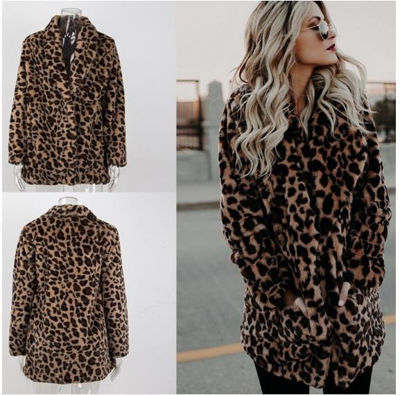 New lapel leopard print imitation fur coat