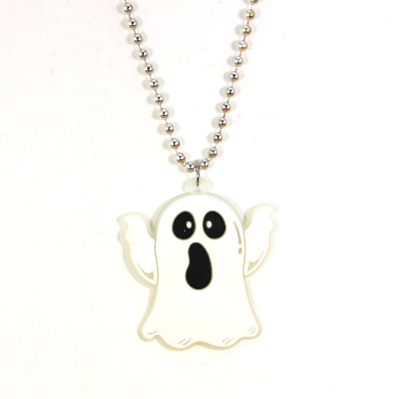 Dark Wind Ghost Necklace props Halloween Night White Ghost decorations Halloween party bead chain collars