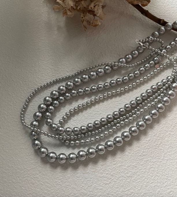 Canguro Vintage grey Silver and white akoya Pearls choker Necklace 5cm
