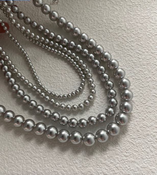 Canguro Vintage grey Silver and white akoya Pearls choker Necklace 5cm