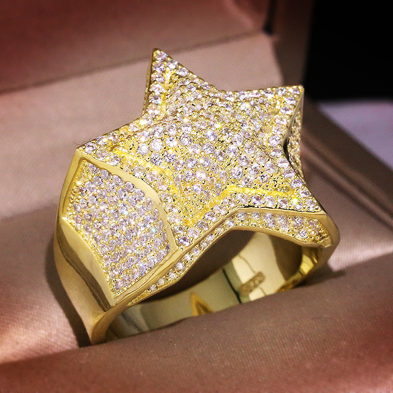 Hip hop men's zircon star ring