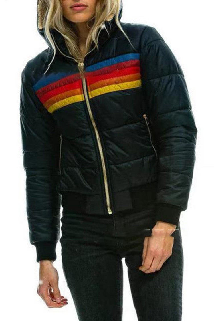 New women's casual hooded printed short cotton-padded jacket
