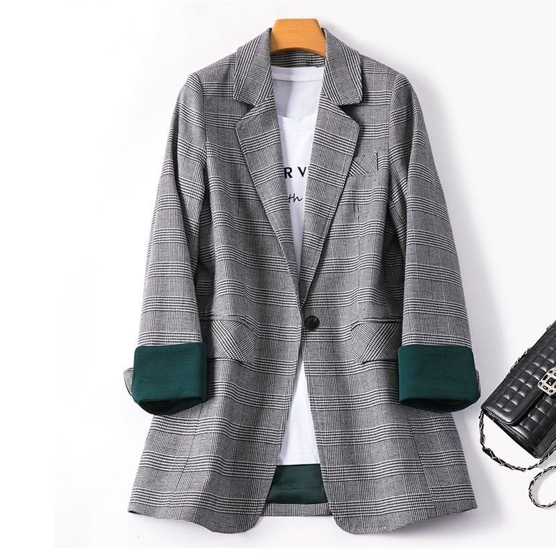 Plaid suit jacket woman new  version of loose fashion temperament casual suit