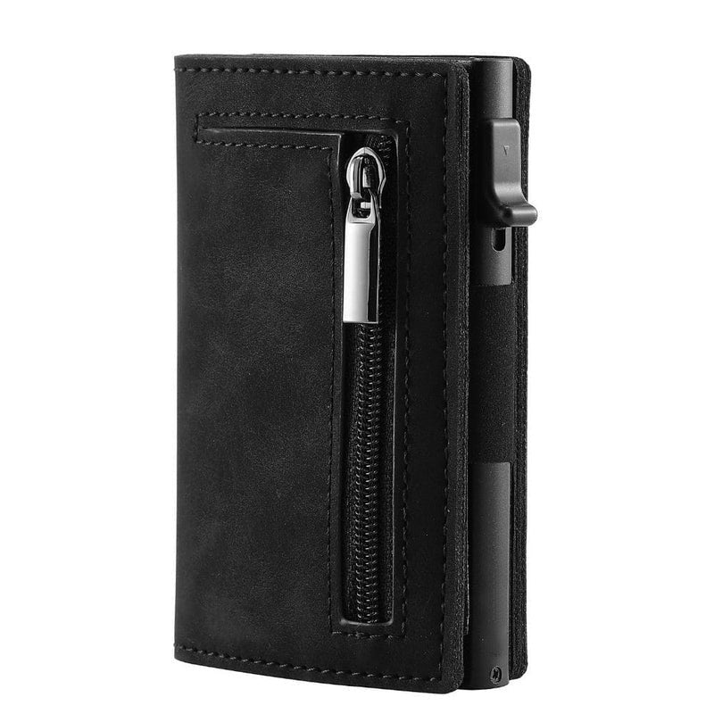 New leather men's wallet automatically pops out the credit card box ultra-thin RFID anti-theft swipe card case metal sleeve