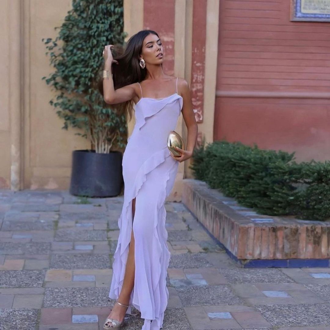 New chiffon sexy halter slit ruffled skirt