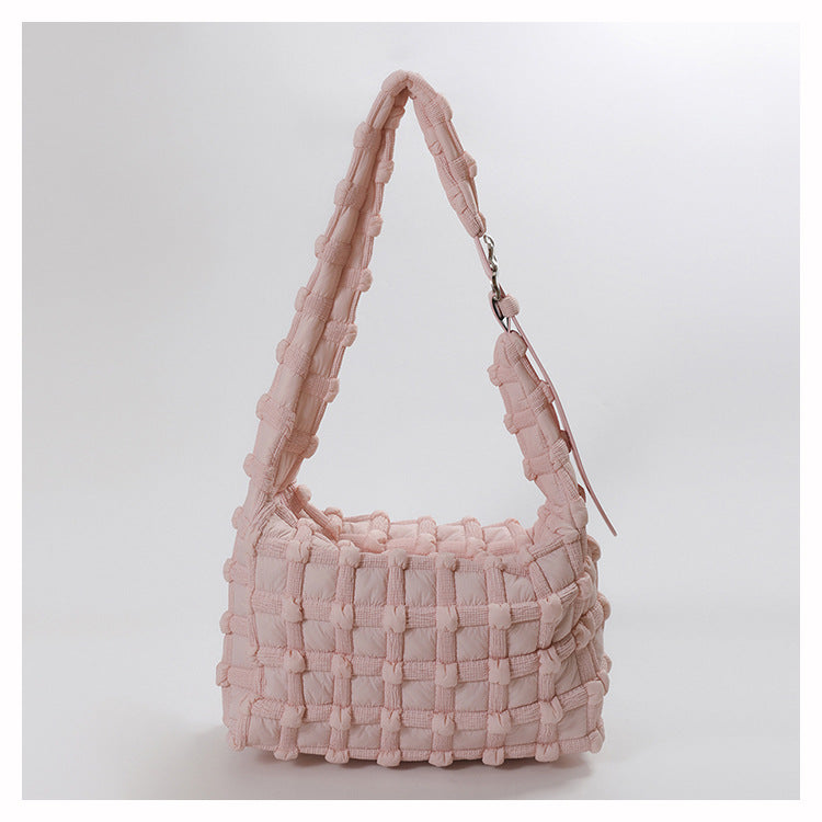 Pleated cloud bag fashion chequered puff bag casual shoulder bag Commuter Tote bag Large capacity