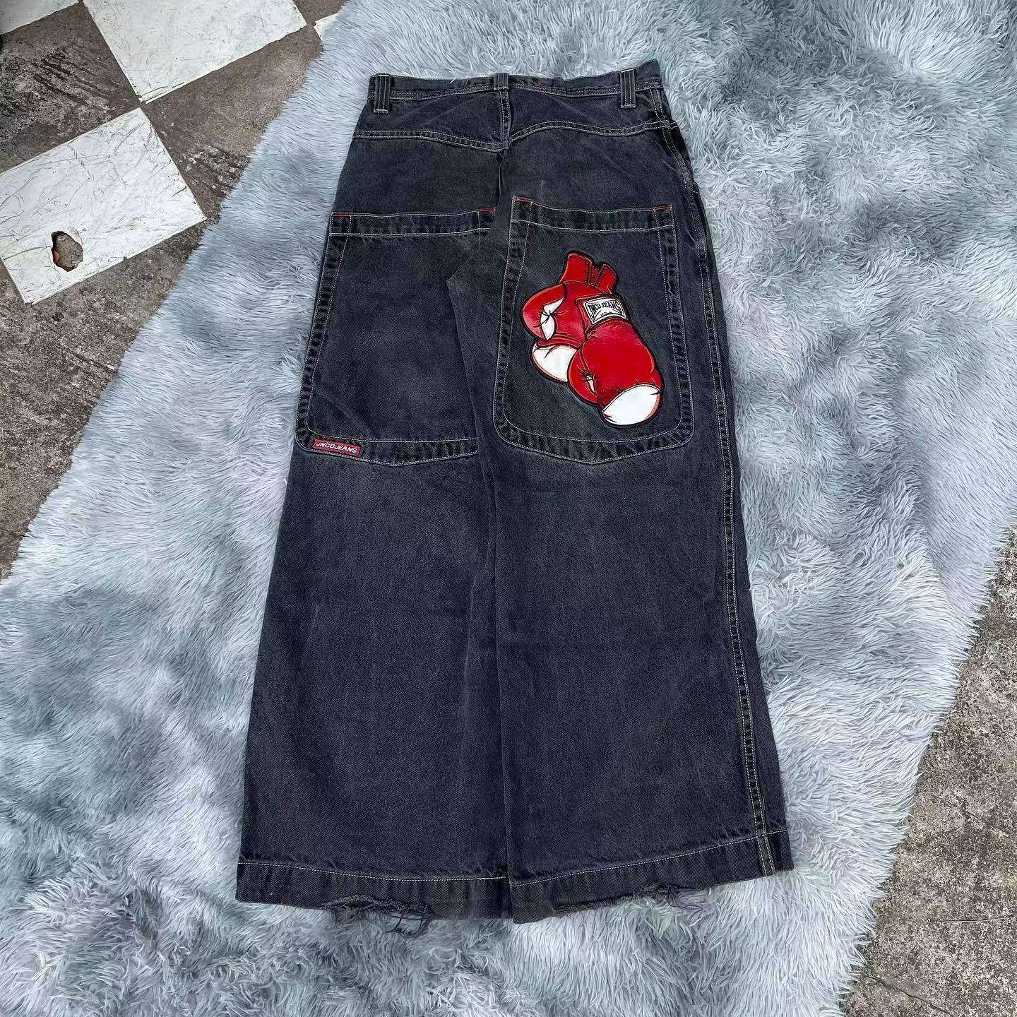 Hiphop print jeans straight leg loose leg pants