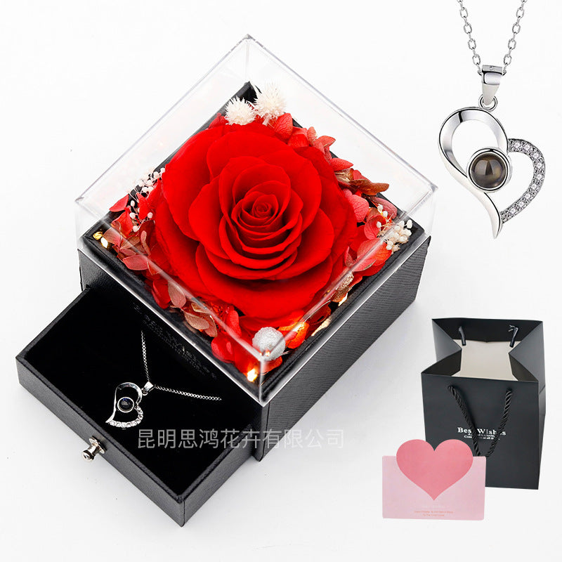 Christmas Valentine's Day Mother's Day with light jewelry box True flower rose eternal flower  box