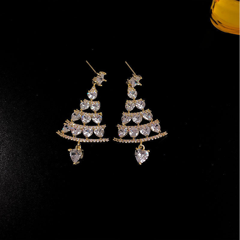 New Christmas tree earrings female 925 silver needle high-grade sense earrings temperament earrings