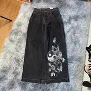 Hiphop print jeans straight leg loose leg pants