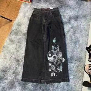 Hiphop print jeans straight leg loose leg pants
