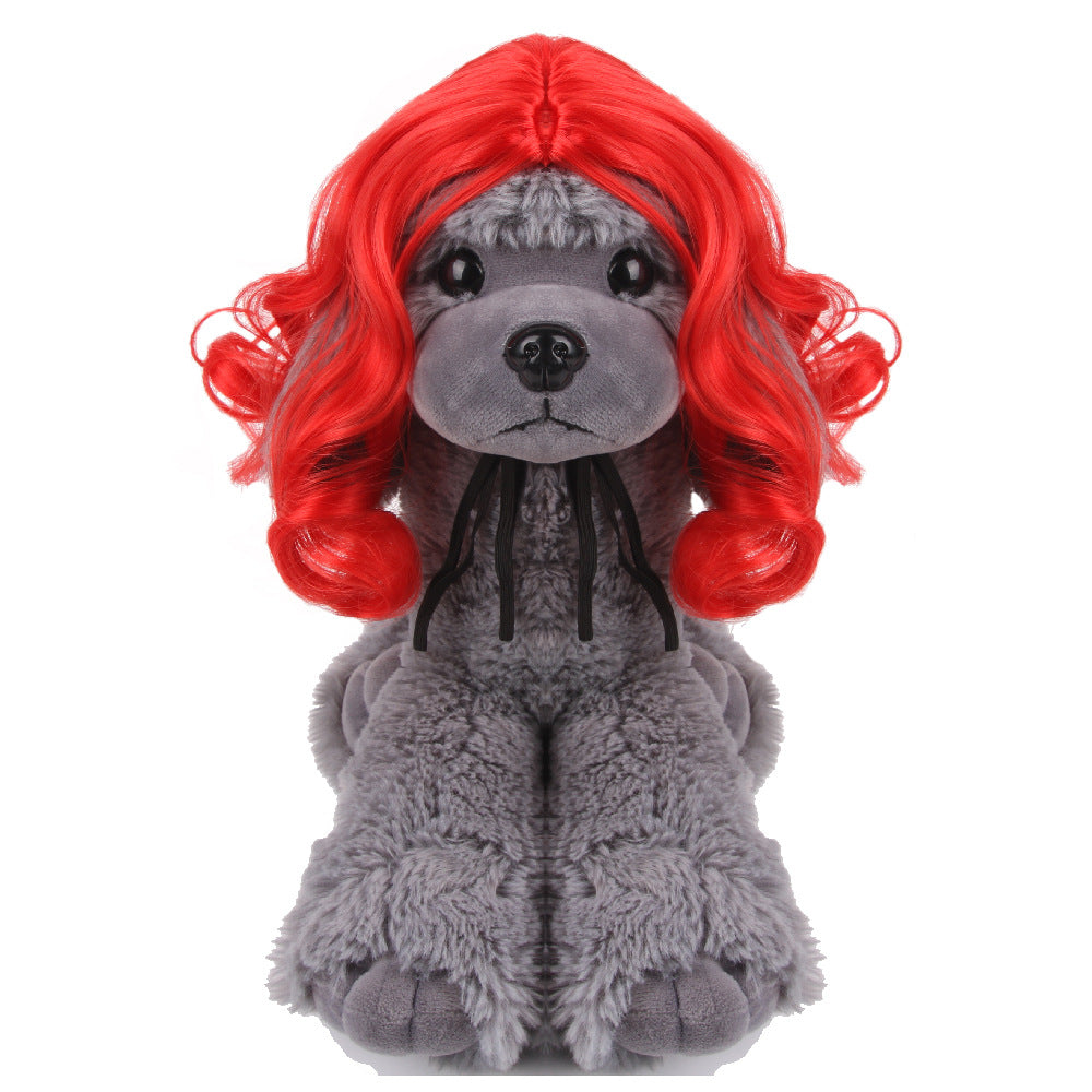 Dog cat headdress red wavy wig