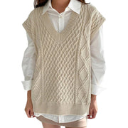 Twist outside sweater vest pure color all match sleeveless knit