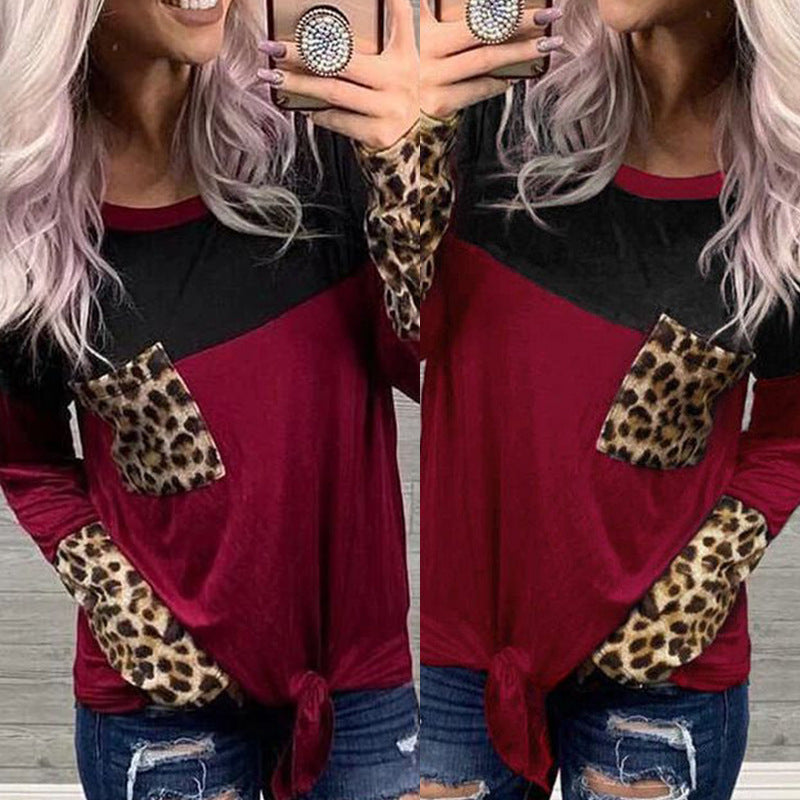Long sleeve stitching round neck T-shirt