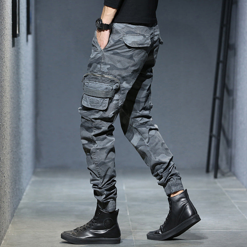 New men's casual pants camouflage cargo pants slim military style