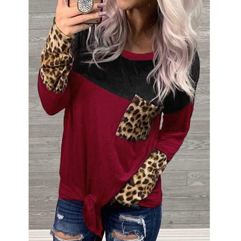 Long sleeve stitching round neck T-shirt