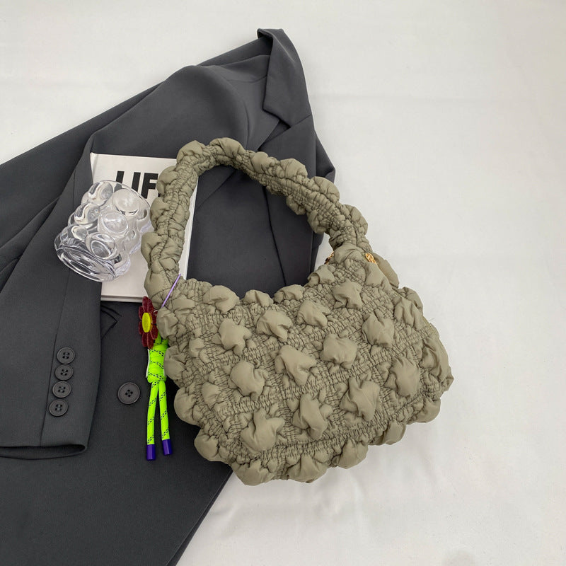 Niche bubble bag casual one-shoulder underarm bag down cotton jacket dumpling bag female fold cloud bag
