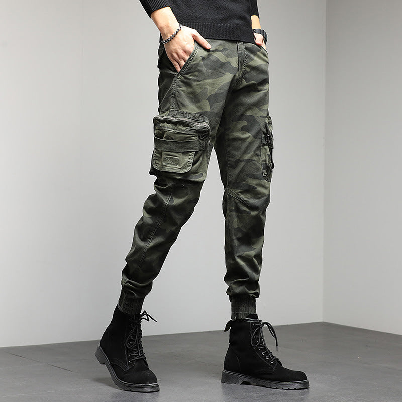 New men's casual pants camouflage cargo pants slim military style