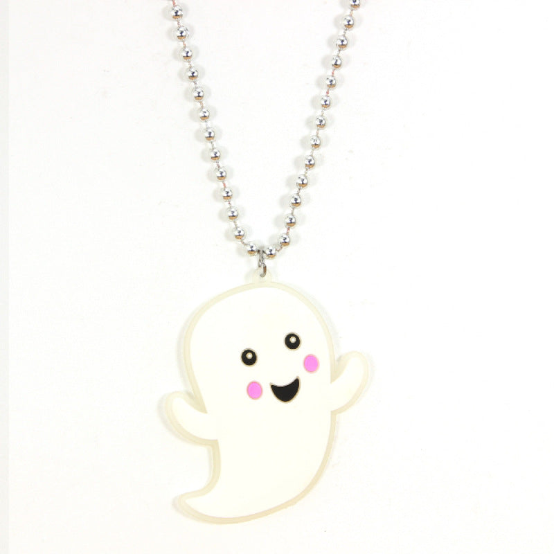 Dark Wind Ghost Necklace props Halloween Night White Ghost decorations Halloween party bead chain collars