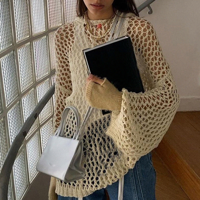 Women's loose pullover knitted with wool sweater smock