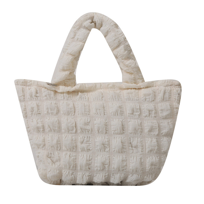 Simple cream-pleated handbag Cloud Puff handbag