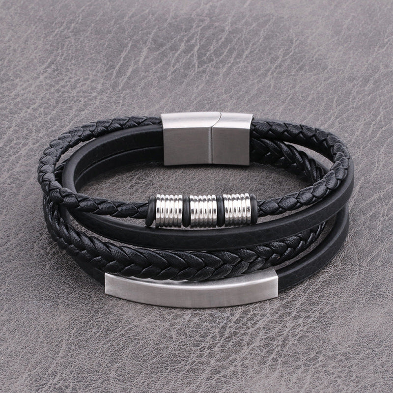 Tireni Fashion Laser leather Rope Bracelet Multi-layer woven men's leather bracelet wristband jewelry