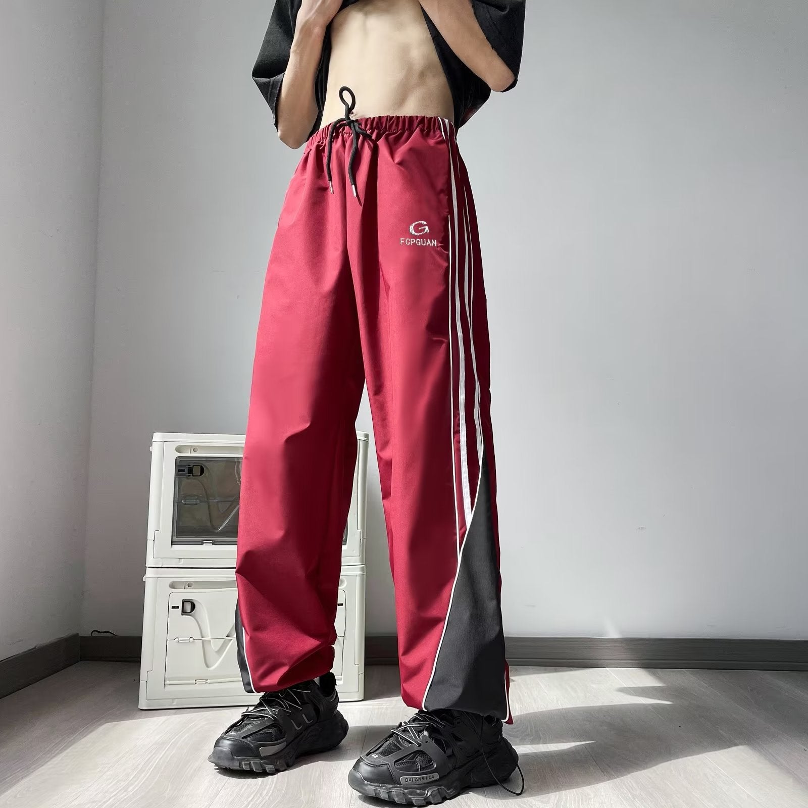 American retro side stripes patchwork sweatpants