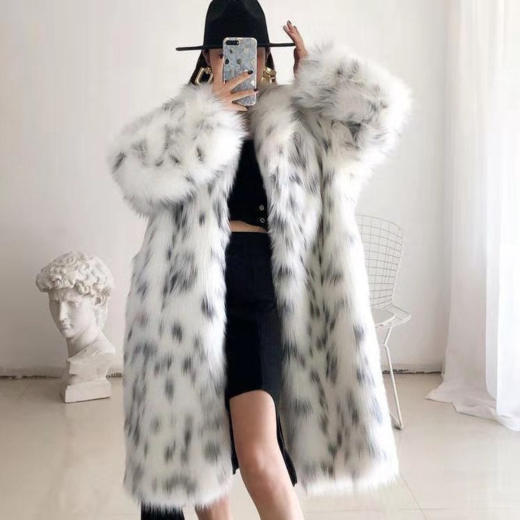Imitation fur coat mid-length long-sleeved