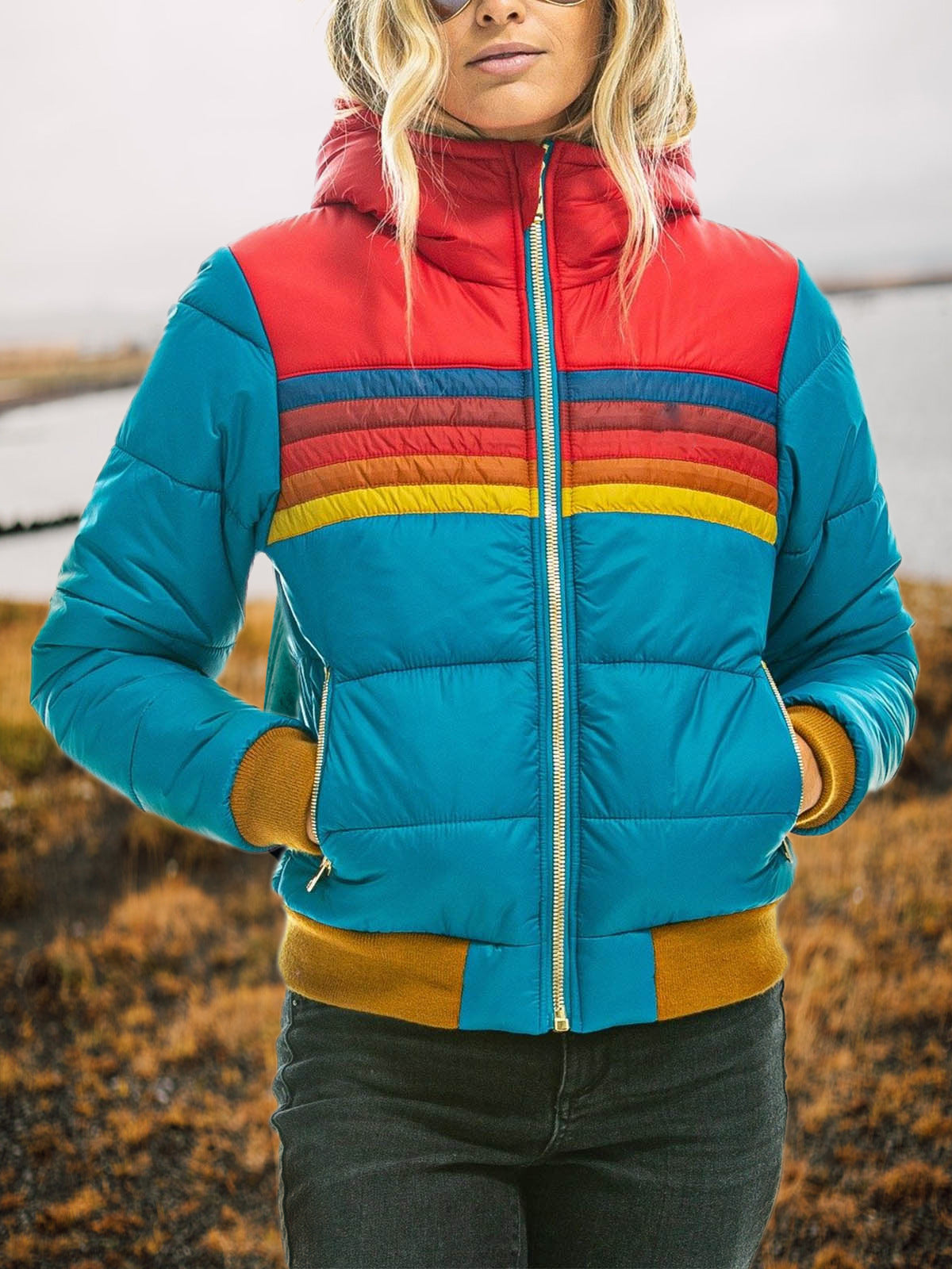 New women's casual hooded printed short cotton-padded jacket
