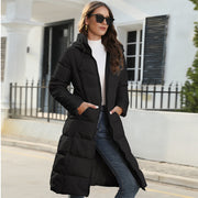 Winter hooded women's padded jacket mid-length slim padded jacket