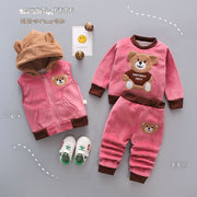 Children's winter new version cartoon velvet bear three-piece autumn and winter clothing for girls and boys