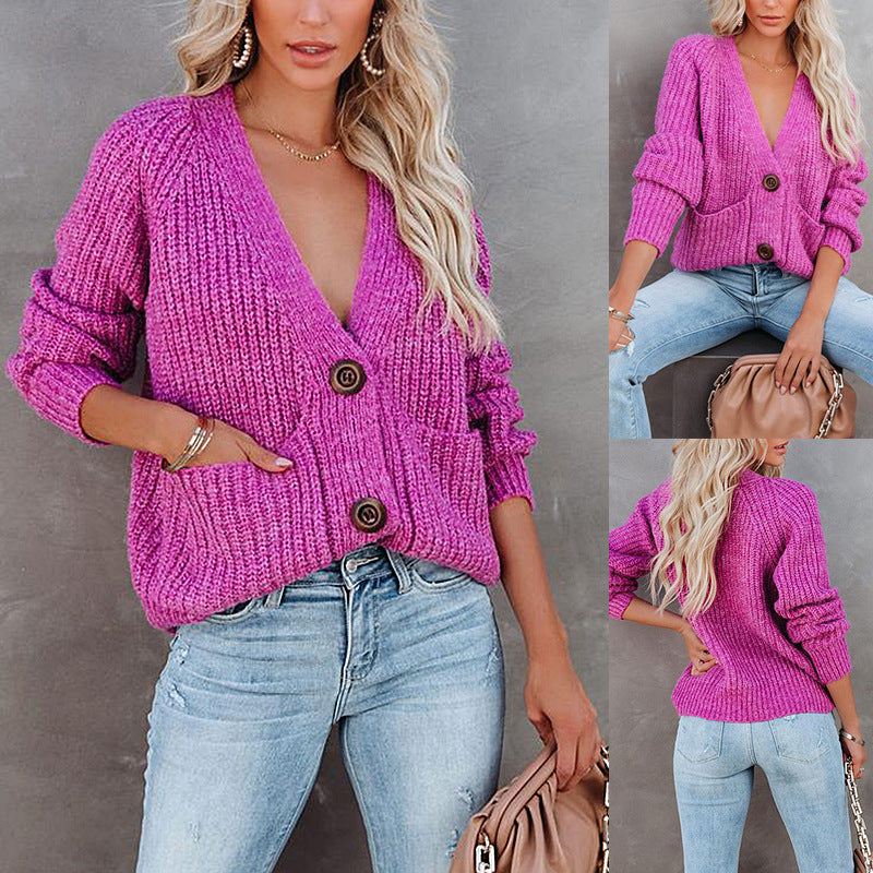V-neck Cardigan long-sleeved sweater coat