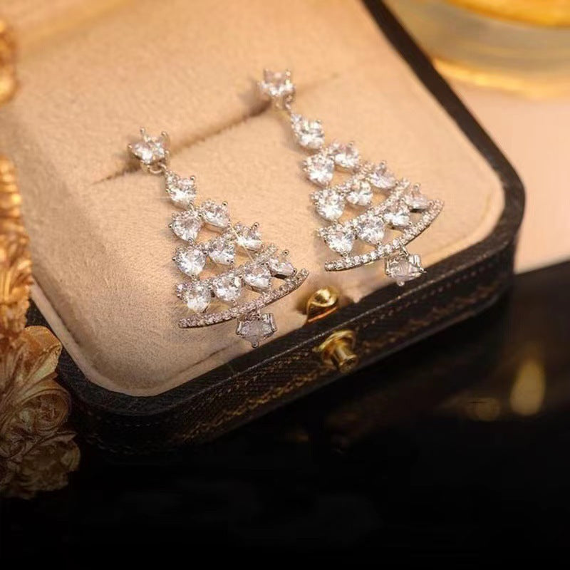 New Christmas tree earrings female 925 silver needle high-grade sense earrings temperament earrings