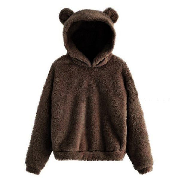 New fall and winter fluffy rabbit ears hooded warm sweater hoodie