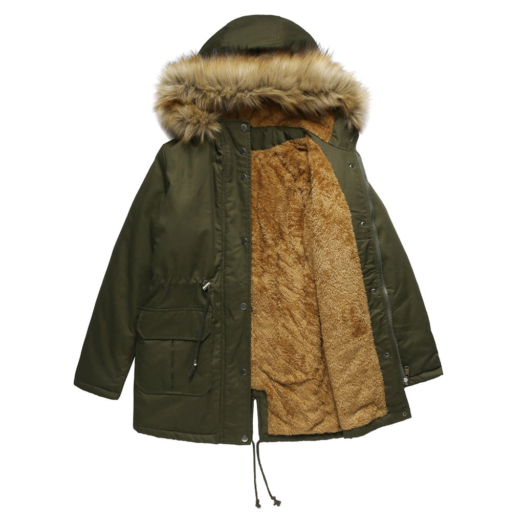 New cashmere cotton-padded jacket hooded fur collar winter warm coat